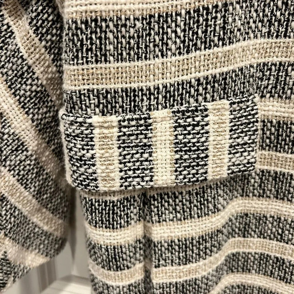 Zara Long Line Striped Gray Coat Pockets Women's Size Medium Bloggers Favorite - Picture 6 of 12